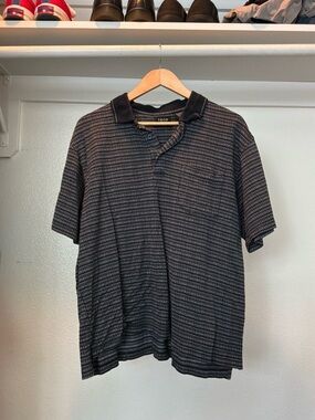 Izod Men’s Navy and Gray Striped Polo